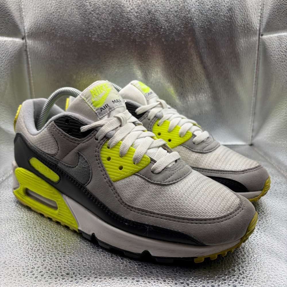 Size 9.5 Nike Air Max 90 Recraft White/Volt/Gray Womens Running Shoes CD0490-101